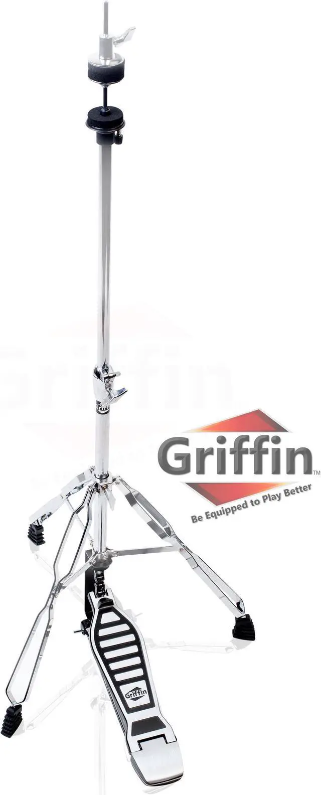 Alt view image 2 of 8 - Deluxe Hi-Hat Stand by GRIFFIN | Hi Hat Cymbal Pedal With Pull Chain | HiHat Mount with Chrome Double Braced Hardware Accessory Set | Adjustable High Hat Holder Ideal for Mobile Percussion Drummers