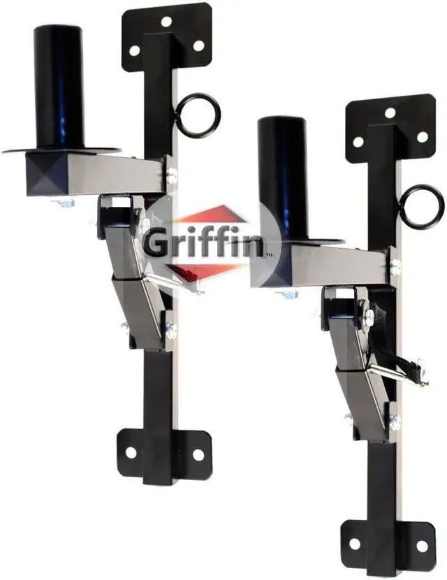 Main image of Premium PA Speakers Wall Mount Brackets By GRIFFIN | Set Of 2 All Steel Pro-Audio Speaker 35mm Pole Holder | Securing Locking Pin & 3 Horizontal Level Tilt Adjustments | On Stage Studio Monitor Stands