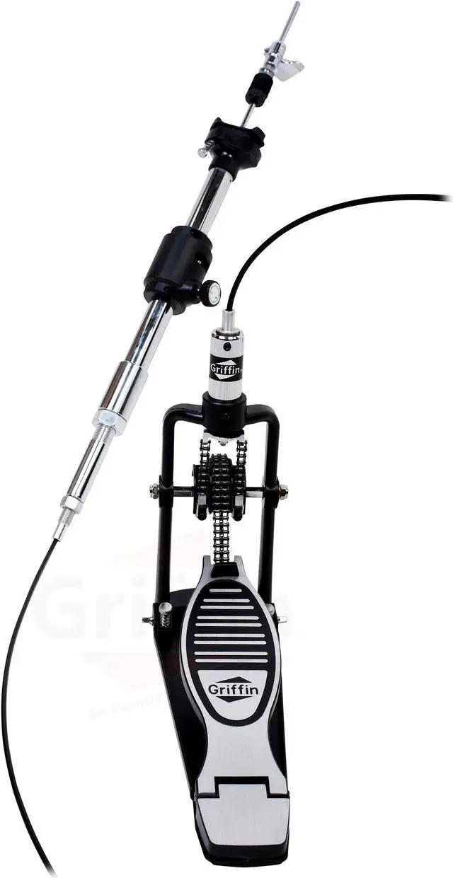 Alt view image 4 of 7 - Remote Hi Hat Stand with Foot Pedal by GRIFFIN | Drummers Cable Auxiliary Cymbal High Hat Percussion Hardware with Drum Key | Heavy Duty Sturdy HiHat Holder | All Metal Construction Mount Complete Kit