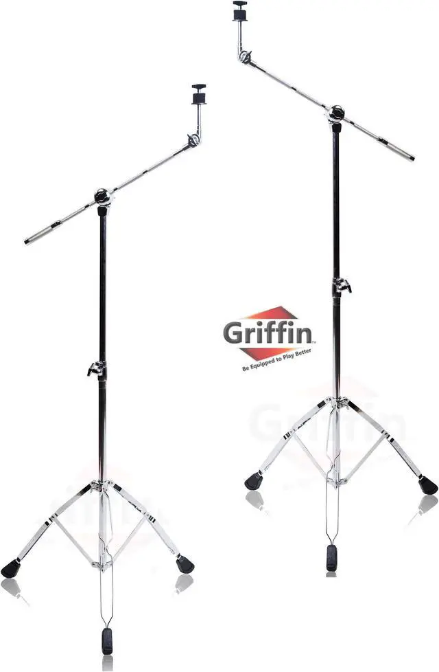 Main image of Cymbal Stand With Boom Arm by GRIFFIN (Pack of 2) | Drum Percussion Gear Hardware Set with Double Braced Legs | Counterweight Adapter for Mounting Heavy Duty Crash, Ride, Splash Cymbals For Drummers