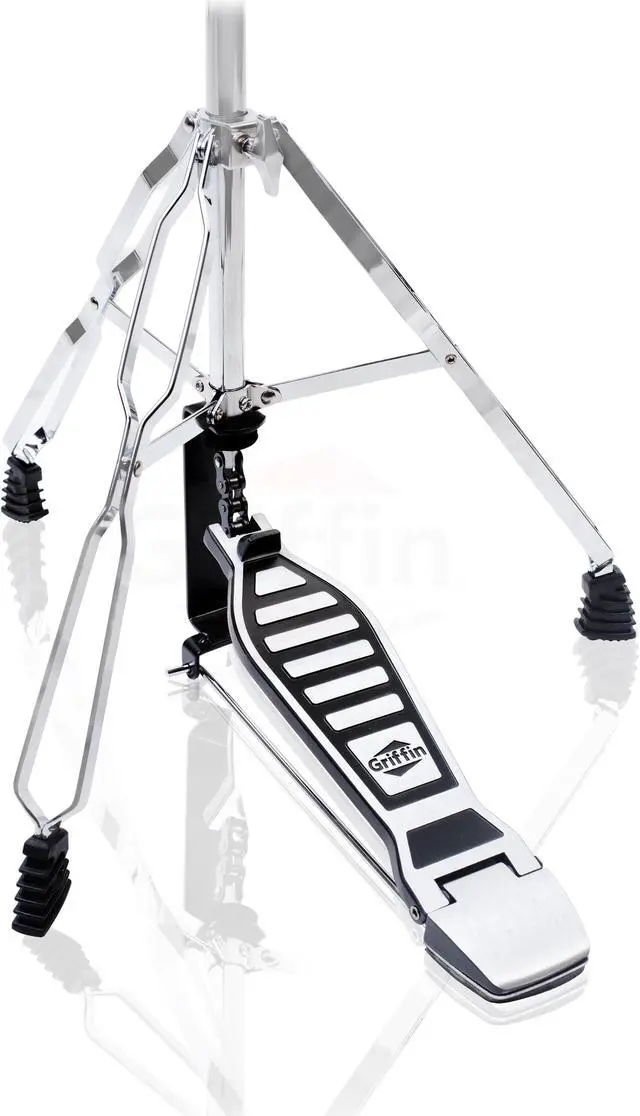 Alt view image 3 of 8 - Deluxe Hi-Hat Stand by GRIFFIN | Hi Hat Cymbal Pedal With Pull Chain | HiHat Mount with Chrome Double Braced Hardware Accessory Set | Adjustable High Hat Holder Ideal for Mobile Percussion Drummers