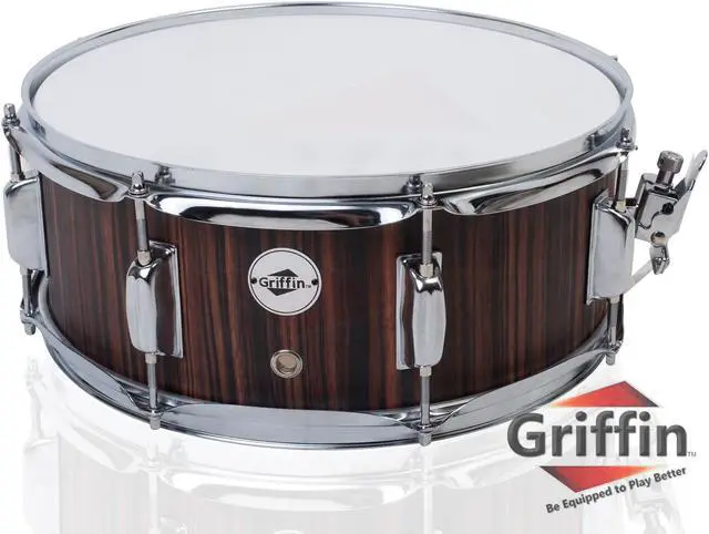 Main image of Snare Drum by GRIFFIN | 14" x 5.5"  Black Hickory PVC & Coated Head on Poplar Wood Shell | Acoustic Marching Percussion Instrument Set, Drummers Key, 8 Metal Tuning Lugs & Snare Strainer Throw Off Kit