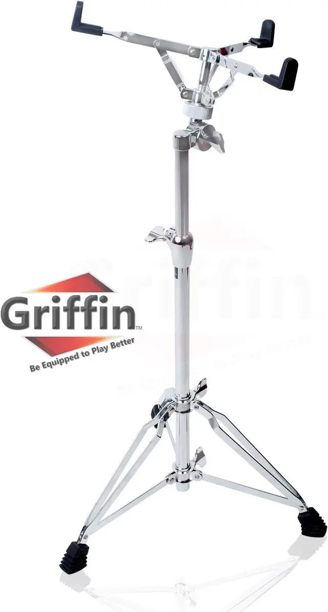 Alt view image 2 of 8 - Extended Height Snare Drum Stand by GRIFFIN | Tall Adjustable Height Snare Stand For Practice Pad | Concert Stand Up Drum Mount Holder With Basket Clamp | Double Braced Percussion Chrome Drum Hardware