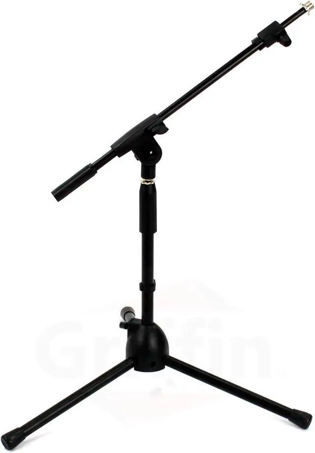Alt view image 6 of 8 - Short Microphone Stand with Boom Arm by GRIFFIN | Low Profile Tripod Mic Stand Mount for Kick Bass Drum, Studio Desktop Recording, Singing, & Guitar Amplifiers | Small Height Telescoping Boom Holder