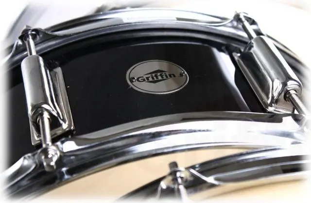 Alt view image 3 of 7 - GRIFFIN Snare Drum | Poplar Wood Shell 14" x 5.5" with Black PVC & Coated Head | Acoustic Marching Percussion Musical Instrument Set with Drummers Key, 8 Metal Tuning Lugs & Snare Strainer Throw Off