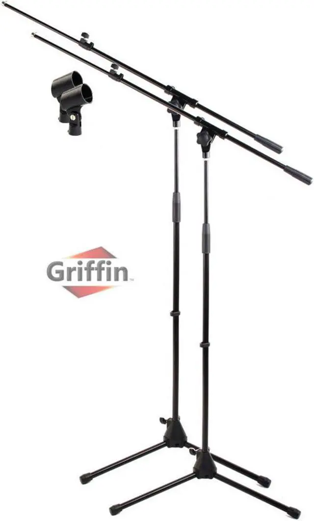 Main image of Microphone Stand with Boom Arm (Pack of 2) by GRIFFIN | Adjustable Holder Mount For Studio Recording Accessories, Singing Vocal Karaoke, Live Stage | Mic Clip Adapter Tripod Folding Legs & Telescoping