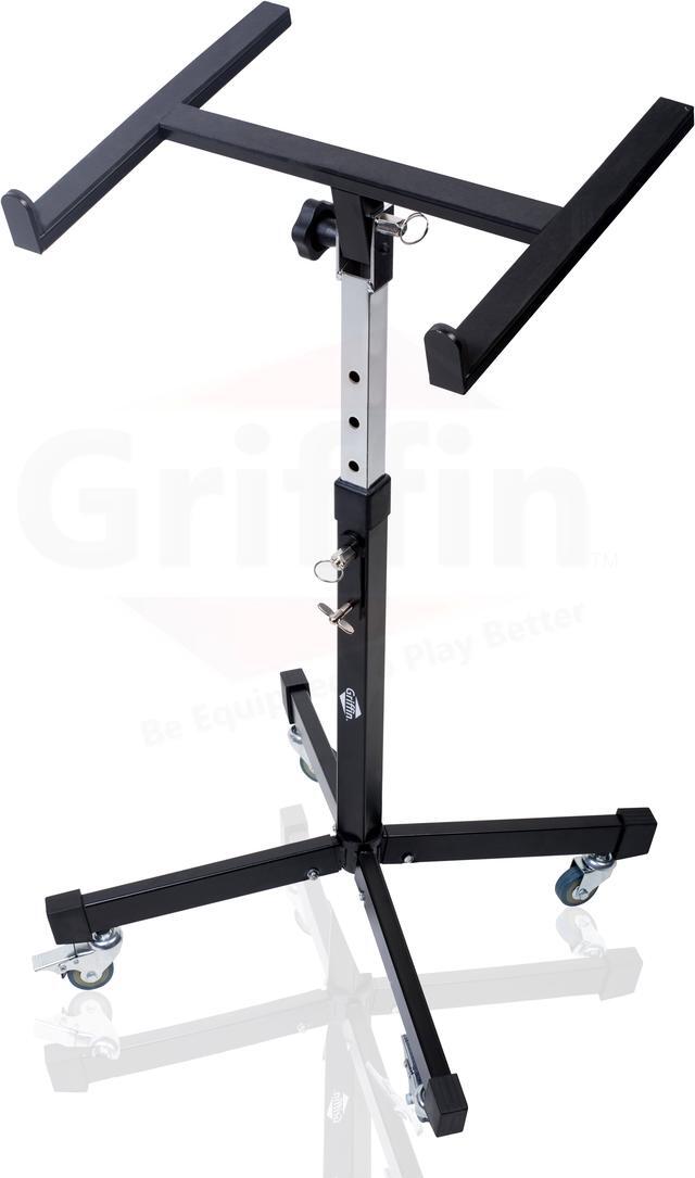 Alt view image 7 of 8 - mobile studio mixer stand dj cart by griffin | rolling standing rack on casters with adjustable height|portable turntable | protect your digital audio gear and music equipment|heavy duty construction