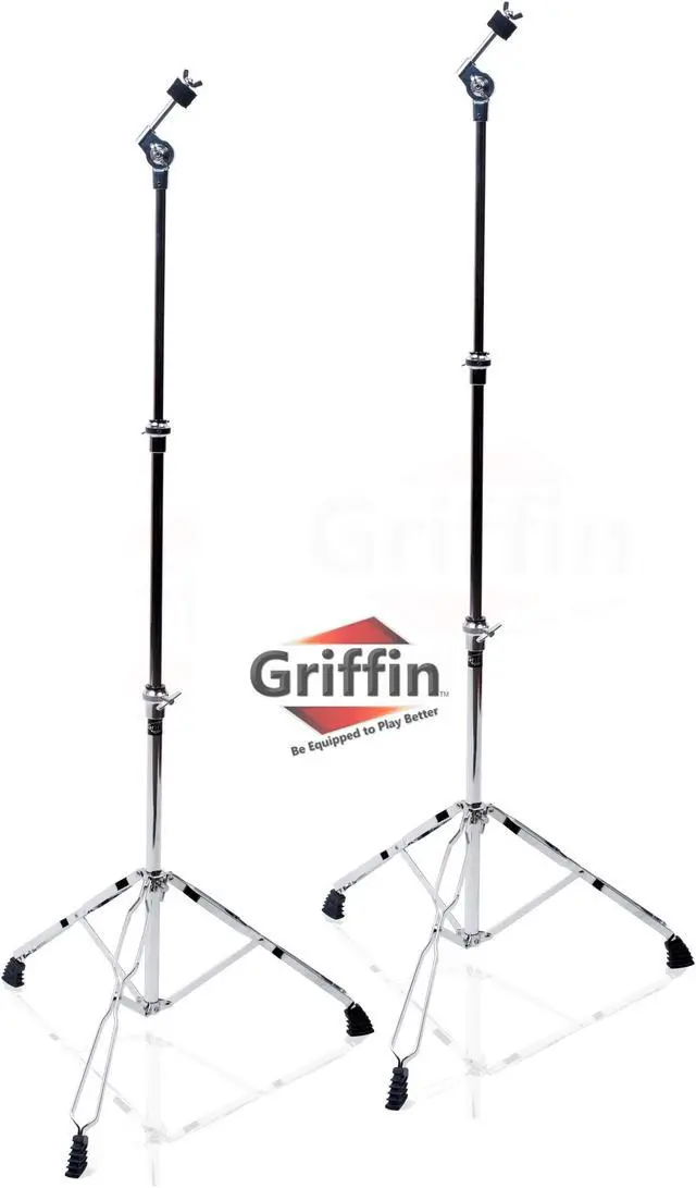 Main image of Straight Cymbal Stand (2 Pack) by GRIFFIN | Double Braced Legs, Slip-Proof Gear Holder | Light-Duty for Mobile Drummers | Percussion Drum Hardware Set for Mounting Crash, Ride & Splash Cymbals