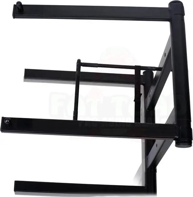 Alt view image 7 of 8 - Folding DJ Laptop Stand with Sub-tray Shelf by FAT TOAD | Pro Audio Computer Table Top Rack Stand Mount for iPads, Mixer Controller & Tablets | Portable PC Gear Clamp Holder | Stage Booth, Home Office