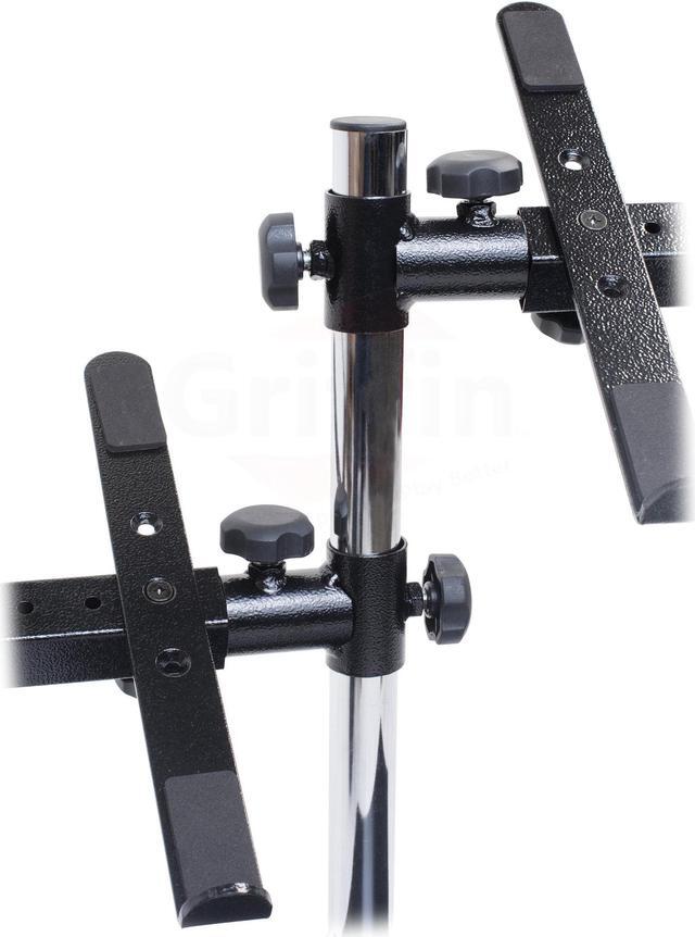 Alt view image 4 of 8 - Double DJ Laptop Stand by FAT TOAD | 2 Tier PC Table Holder | Portable Computer Clamp Equipment Rack with Duel Mounts for Music Studio Mixers, Controllers, Monitors, CD Player & Disc Jockey Booth Gear