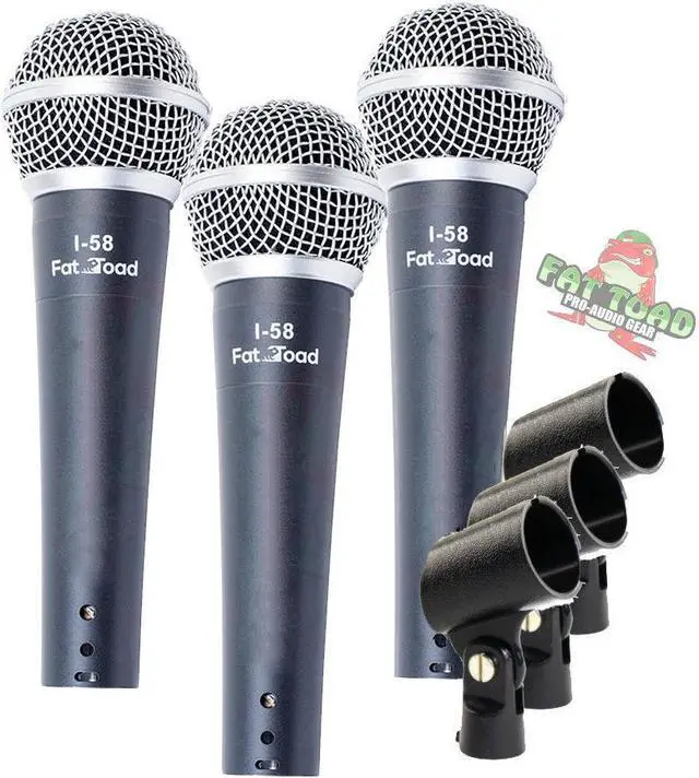 Main image of Vocal Handheld Microphones & Clips (3 Pack) by FAT TOAD | Cardioid Dynamic, Wired Instrument Mic | Singing Microphone for Live Streaming, Music Stage Performances & Studio Recording or PA DJ Karaoke