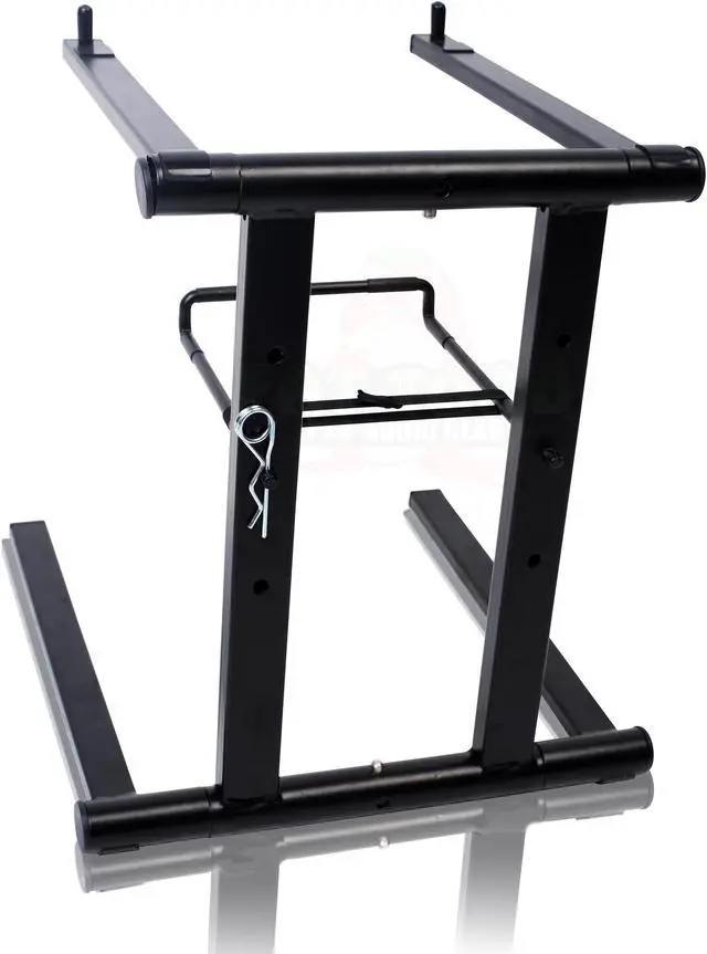 Alt view image 5 of 8 - Folding DJ Laptop Stand with Sub-tray Shelf by FAT TOAD | Pro Audio Computer Table Top Rack Stand Mount for iPads, Mixer Controller & Tablets | Portable PC Gear Clamp Holder | Stage Booth, Home Office