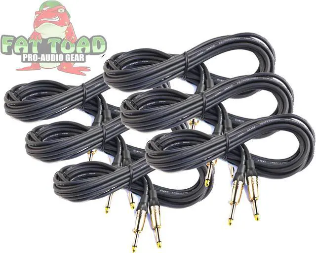 Main image of Guitar Cords (6 Pack) Instrument Cable by FAT TOAD | 20FT Wires 1/4 Inch Gold Straight-End for Electric, Acoustic, Bass, Keyboards, Speakers, Sound AMP & Music Recording Studio | Shielded 20 AWG Patch