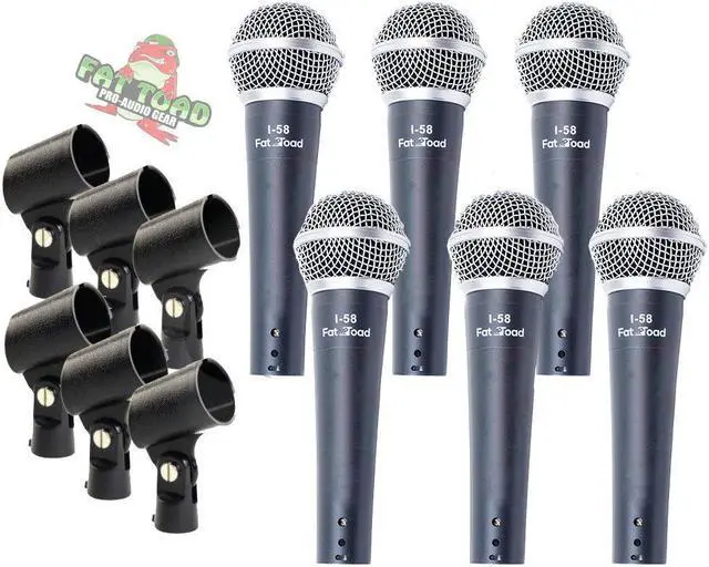 Main image of Professional Cardioid Dynamic Microphones & Clips (6 Pack) by FAT TOAD | Vocal Handheld, Unidirectional Mic | Singing Microphone Designed for Music Stage Performances & Studio Recording or DJ Karaoke