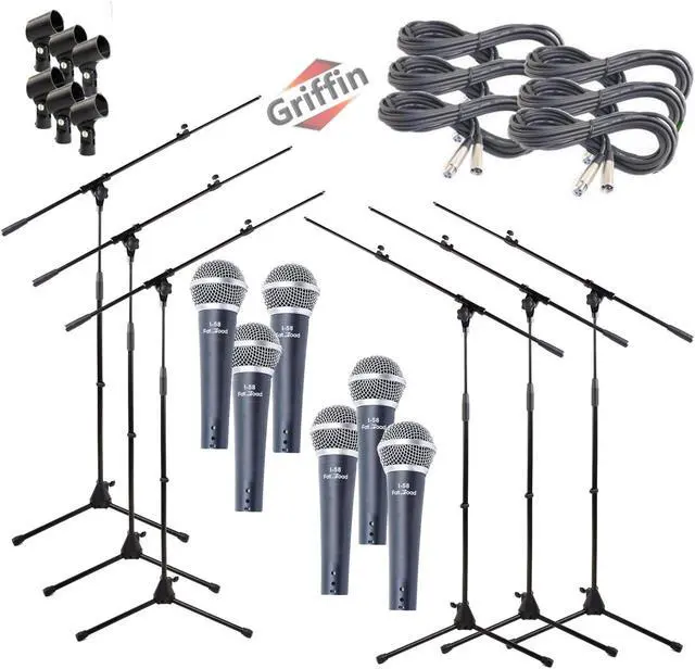 Main image of Microphone Boom Stand (GRIFFIN 6 Pack) with Cardioid Vocal Microphones & XLR Mic Cables | Karaoke Holder & Tripod Mount | Handheld Unidirectional Singing Mics for Music Home Studio Recording Streaming