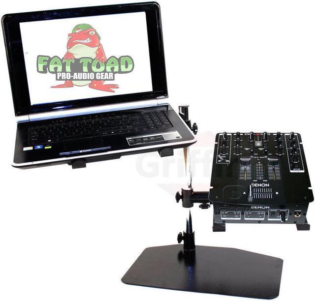 Alt view image 5 of 8 - Double DJ Laptop Stand by FAT TOAD | 2 Tier PC Table Holder | Portable Computer Clamp Equipment Rack with Duel Mounts for Music Studio Mixers, Controllers, Monitors, CD Player & Disc Jockey Booth Gear