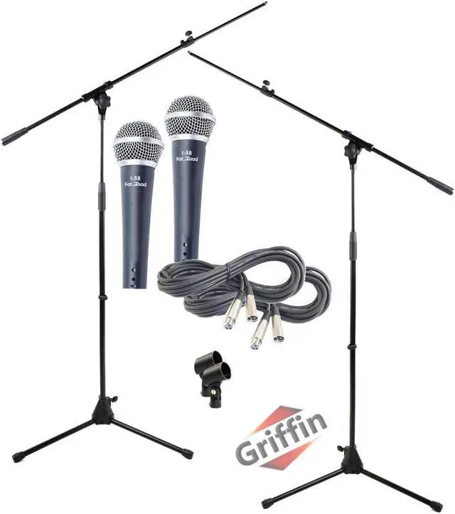 Main image of GRIFFIN Microphone Boom Stand, Cardioid Dynamic Mic, XLR Cable, & Clip (Pack of 2) | Telescoping Arm Holder | Tripod Mount | Vocal Unidirectional Singing Microphone | Home Recording Studio Accessories