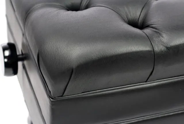 Alt view image 5 of 7 - Genuine Leather Adjustable Piano Bench by GRIFFIN | Black Solid Wood Vintage Style & Heavy-Duty Ergonomic Keyboard Stool | Cushion Seat With Storage Space | Home Vanity Bench or Musicians Guitar Chair
