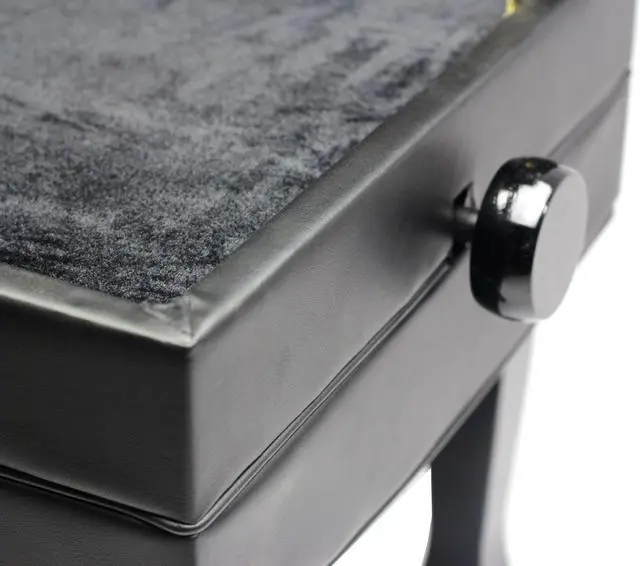 Alt view image 4 of 7 - Genuine Leather Adjustable Piano Bench by GRIFFIN | Black Solid Wood Vintage Style & Heavy-Duty Ergonomic Keyboard Stool | Cushion Seat With Storage Space | Home Vanity Bench or Musicians Guitar Chair