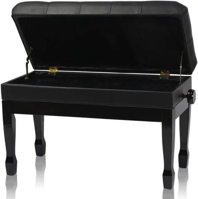 Alt view image 3 of 7 - GRIFFIN Genuine Leather Piano Bench | Oversize Duet Vintage Black Solid Wood & Ergonomic Keyboard Stool | 2 Person Cushion Seat & Sheet Music Book Storage Space | Guitar Musicians Chair & Vanity Bench