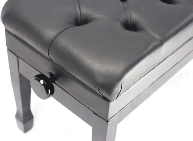 Alt view image 2 of 7 - GRIFFIN Genuine Leather Piano Bench | Oversize Duet Vintage Black Solid Wood & Ergonomic Keyboard Stool | 2 Person Cushion Seat & Sheet Music Book Storage Space | Guitar Musicians Chair & Vanity Bench