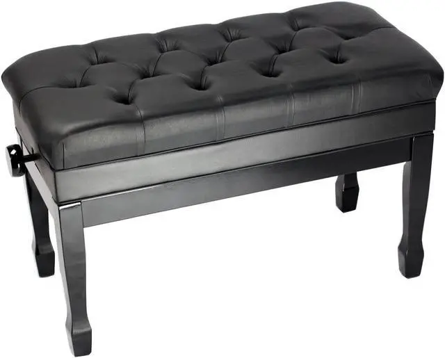 Alt view image 5 of 7 - GRIFFIN Genuine Leather Piano Bench | Oversize Duet Vintage Black Solid Wood & Ergonomic Keyboard Stool | 2 Person Cushion Seat & Sheet Music Book Storage Space | Guitar Musicians Chair & Vanity Bench
