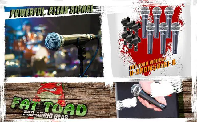 Alt view image 5 of 7 - Professional Cardioid Dynamic Microphones & Clips (6 Pack) by FAT TOAD | Vocal Handheld, Unidirectional Mic | Singing Microphone Designed for Music Stage Performances & Studio Recording or DJ Karaoke