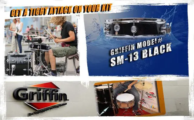 Alt view image 6 of 7 - Piccolo Snare Drum 13" x 3.5" by GRIFFIN | 100% Poplar Wood Shell with Black PVC & White Coated Drum Head | Drummers Acoustic Marching Kit Percussion Instrument with Snare Strainer Throw Off Set