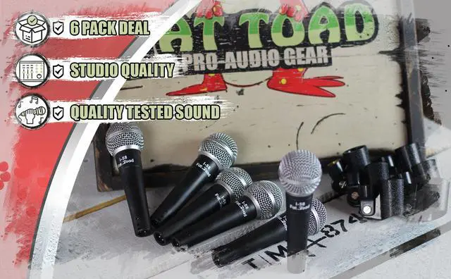 Alt view image 6 of 7 - Professional Cardioid Dynamic Microphones & Clips (6 Pack) by FAT TOAD | Vocal Handheld, Unidirectional Mic | Singing Microphone Designed for Music Stage Performances & Studio Recording or DJ Karaoke