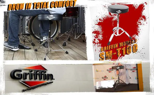 Alt view image 6 of 8 - Drum Throne Stand by GRIFFIN | Padded Drummer�s Seat | Comfortable Drum Set Percussion Chair for Adults | Professional Musicians Guitar Stool Double Braced Hardware for Practice with Adjustable Height