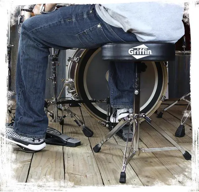 Alt view image 8 of 8 - Drum Throne Stand by GRIFFIN | Padded Drummer�s Seat | Comfortable Drum Set Percussion Chair for Adults | Professional Musicians Guitar Stool Double Braced Hardware for Practice with Adjustable Height