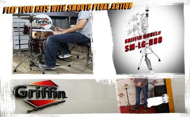 Alt view image 6 of 8 - Deluxe Hi-Hat Stand by GRIFFIN | Hi Hat Cymbal Pedal With Pull Chain | HiHat Mount with Chrome Double Braced Hardware Accessory Set | Adjustable High Hat Holder Ideal for Mobile Percussion Drummers