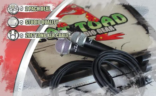 Alt view image 7 of 7 - Vocal Microphones with XLR Mic Cables & Clips (2 Pack) FAT TOAD | Cardioid Dynamic Handheld for Home Studio Recording Package, Live Stage Singing, Adult DJ Karaoke | Pro Audio Mic Cords, 3-Pin Wire