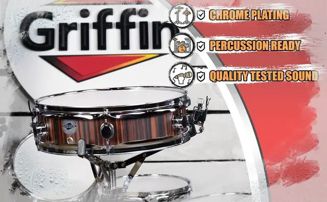 Alt view image 6 of 7 - Piccolo Snare Drum 13" x 3.5" by GRIFFIN | 100% Poplar Wood Shell with Black Hickory Finish & Coated Drum Head | Professional Drummers Deluxe Percussion Instrument with Bright Tone & Brilliant Attack