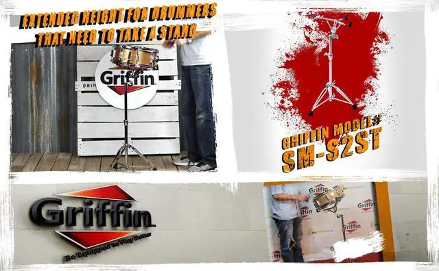 Alt view image 7 of 8 - Extended Height Snare Drum Stand by GRIFFIN | Tall Adjustable Height Snare Stand For Practice Pad | Concert Stand Up Drum Mount Holder With Basket Clamp | Double Braced Percussion Chrome Drum Hardware