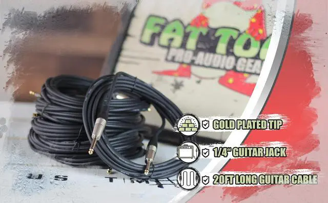 Alt view image 6 of 7 - Guitar Cords (6 Pack) Instrument Cable by FAT TOAD | 20FT Wires 1/4 Inch Gold Straight-End for Electric, Acoustic, Bass, Keyboards, Speakers, Sound AMP & Music Recording Studio | Shielded 20 AWG Patch