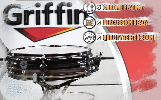 Alt view image 6 of 7 - Piccolo Snare Drum 13" x 3.5" by GRIFFIN | 100% Poplar Wood Shell with Zebra Wood Finish & Coated Drum Head | Professional Marching Drummers Percussion Instrument with Bright Tone & Brilliant Attack