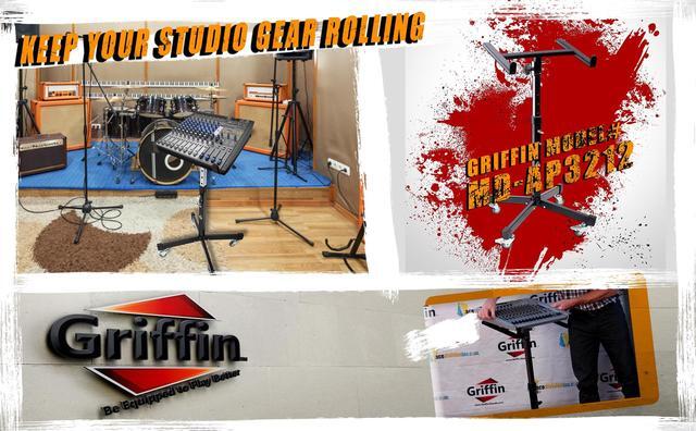 Alt view image 8 of 8 - mobile studio mixer stand dj cart by griffin | rolling standing rack on casters with adjustable height|portable turntable | protect your digital audio gear and music equipment|heavy duty construction