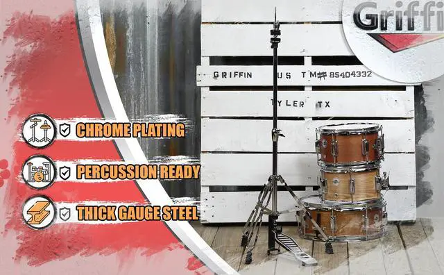 Alt view image 7 of 8 - Deluxe Hi-Hat Stand by GRIFFIN | Hi Hat Cymbal Pedal With Pull Chain | HiHat Mount with Chrome Double Braced Hardware Accessory Set | Adjustable High Hat Holder Ideal for Mobile Percussion Drummers