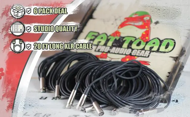 Alt view image 5 of 7 - XLR Microphone Cables (6 Pack) by FAT TOAD | 20ft Pro Audio Mic Cord Patch Extension with Lo-Z Connector | 20 AWG Shielded Wire & Balanced for Recording Studio Mixer, Speakers or Live Sound Stage Gear