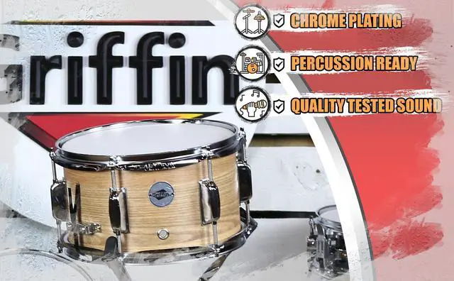 Alt view image 6 of 7 - Popcorn Soprano Snare Drum by GRIFFIN | Acoustic Firecracker 10"x6" Poplar Wood Shell with Oakwood PVC | Mini Concert Marching Percussion Musical Instrument with Snare Throw Off, Drummers Key & Head