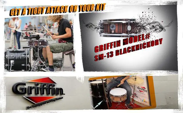 Alt view image 5 of 7 - Piccolo Snare Drum 13" x 3.5" by GRIFFIN | 100% Poplar Wood Shell with Black Hickory Finish & Coated Drum Head | Professional Drummers Deluxe Percussion Instrument with Bright Tone & Brilliant Attack