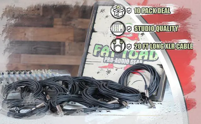 Alt view image 5 of 7 - Microphone Cables by FAT TOAD (10 Pack) 20ft Professional Pro Audio XLR Mic Cord Patch with Female & Male Connector | 20 AWG Shielded Wire & Balanced for Sound Music Recording Studio Mixer Stage Gear