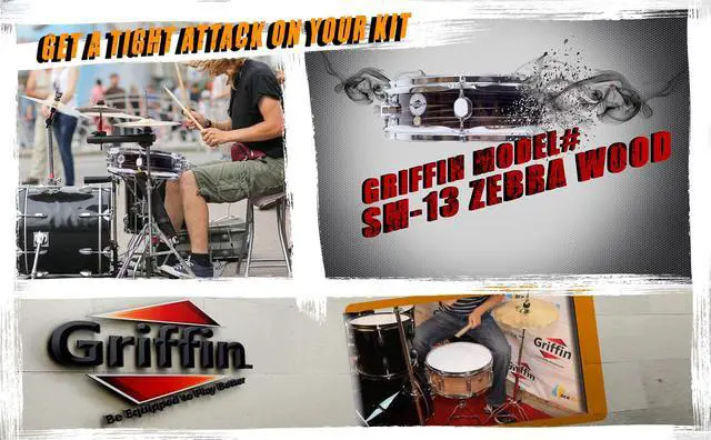 Alt view image 5 of 7 - Piccolo Snare Drum 13" x 3.5" by GRIFFIN | 100% Poplar Wood Shell with Zebra Wood Finish & Coated Drum Head | Professional Marching Drummers Percussion Instrument with Bright Tone & Brilliant Attack