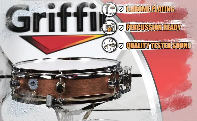 Alt view image 6 of 7 - Piccolo Snare Drum 13" x 3.5" by GRIFFIN | 100% Poplar Wood Shell with Black Hickory Finish & Coated Drum Head | Drummers Acoustic Marching Kit Percussion Instrument with Snare Strainer Throw Off Set