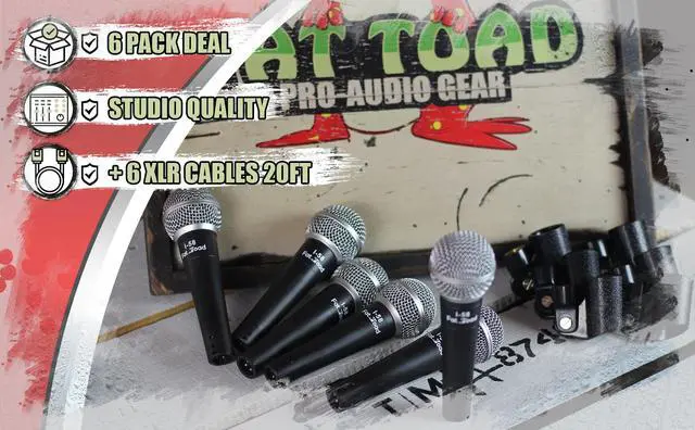 Alt view image 7 of 7 - Cardioid Vocal Microphones with XLR Mic Cables & Clips (6 Pack) by FAT TOAD | Dynamic Handheld, Unidirectional for Studio Recording, Live Stage Singing, DJ, Karaoke | Pro Audio Wire 20ft Mic Cords