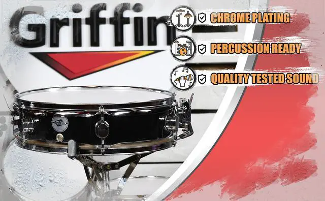 Alt view image 7 of 7 - Piccolo Snare Drum 13" x 3.5" by GRIFFIN | 100% Poplar Wood Shell with Black PVC & White Coated Drum Head | Drummers Acoustic Marching Kit Percussion Instrument with Snare Strainer Throw Off Set