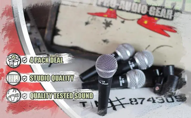 Alt view image 6 of 7 - Cardioid Microphones with Clips (4 Pack) by FAT TOAD | Vocal Handheld, Wired Unidirectional Mic | Singing Microphone Designed for Music Stage Performances & Streaming Studio Recording or PA DJ Karaoke