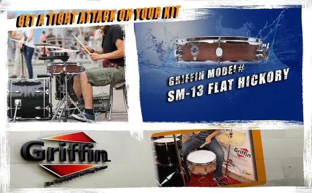 Alt view image 5 of 7 - Piccolo Snare Drum 13" x 3.5" by GRIFFIN | 100% Poplar Wood Shell with Black Hickory Finish & Coated Drum Head | Drummers Acoustic Marching Kit Percussion Instrument with Snare Strainer Throw Off Set