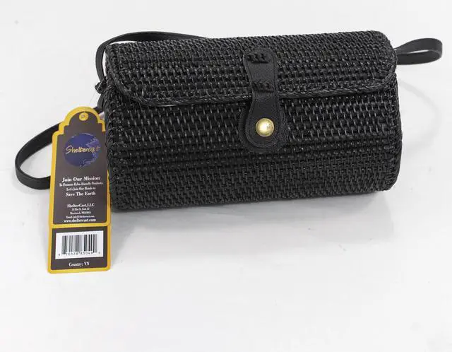 Main image of ShelterCast Beach Bag for Women Crossbody Purse Rattan Handwoven Large Black